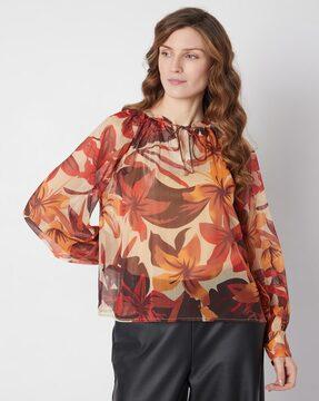 floral print top with neck tie-up