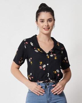 floral print top with notched collar