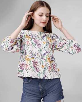 floral print top with puff sleeves