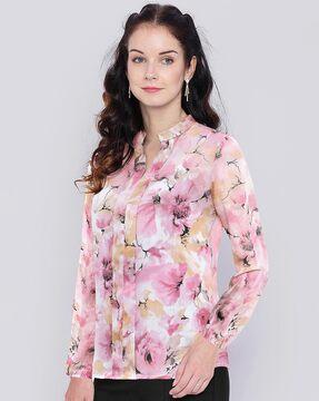 floral print top with puff sleeves