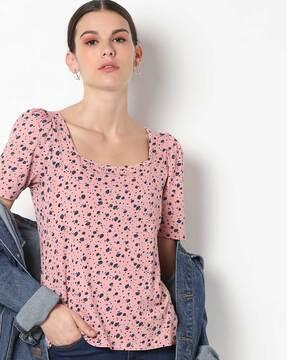 floral print top with puffed sleeve