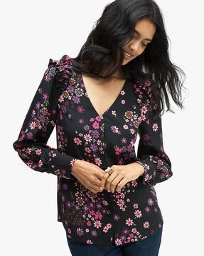 floral print top with puffed sleeves