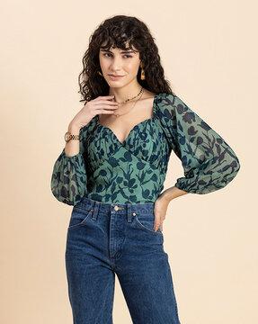 floral print top with puffed sleeves