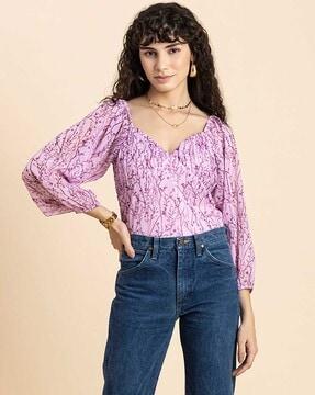 floral print top with puffed sleeves