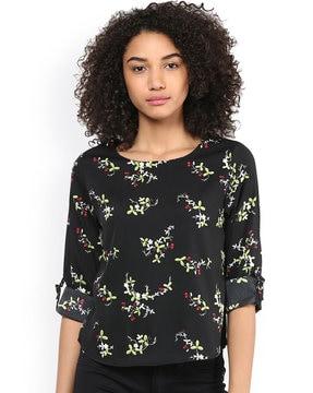 floral print top with roll-up tabs