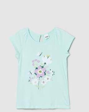 floral print top with round neck