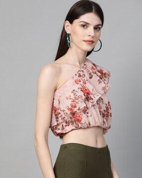 floral print top with ruffle detail