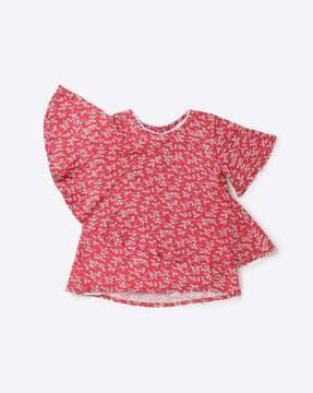 floral print top with ruffle overlay