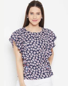 floral print top with ruffled panelled
