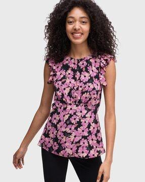 floral print top with ruffled sleeves