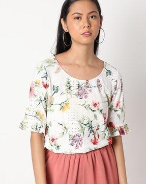 floral print top with ruffled sleeves