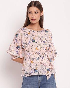 floral print top with ruffled sleeves