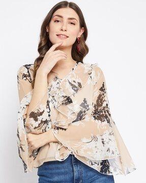 floral print top with ruffles