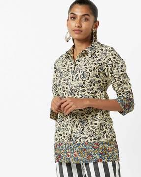 floral print top with shirt collar