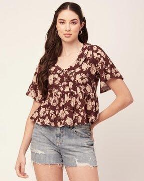 floral print top with short sleeves