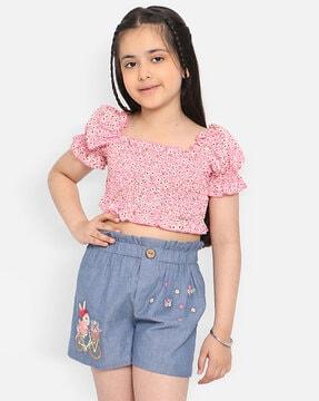 floral print top with smocked detail