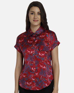 floral print top with spread collar