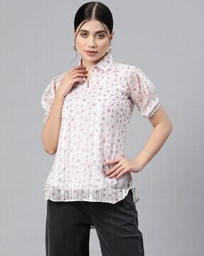 floral print top with spread collar