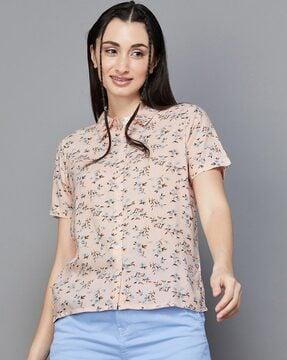 floral print top with spread collar