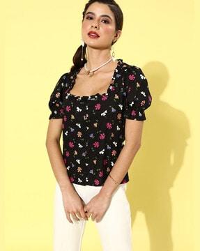 floral print top with square neck