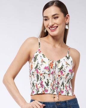 floral print top with strappy sleeves