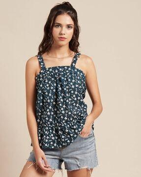 floral print top with strappy sleeves