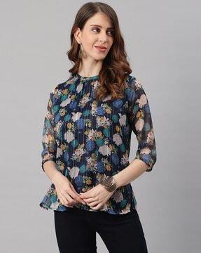 floral print top with tie-up neckline