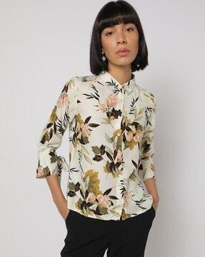 floral print top with tie-up sleeves