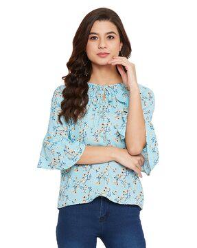 floral print top with tie-up