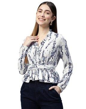 floral print top with tie-up