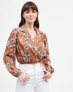 floral print top with tie-up