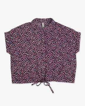 floral print top with waist tie-up