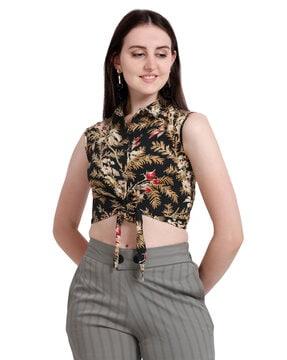 floral print top with waist tie-up