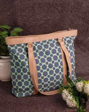 floral print tote bag with dual handles