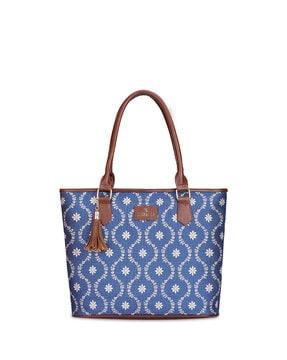 floral print tote bag with tassels