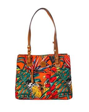 floral print tote bag with zip closure