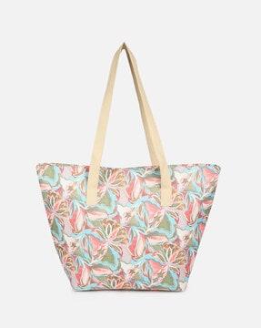 floral print tote bag with zip closure
