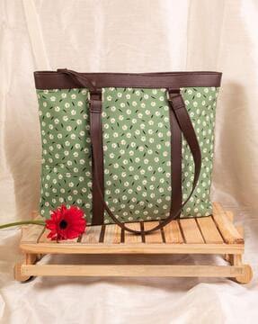 floral print tote bag with zip closure