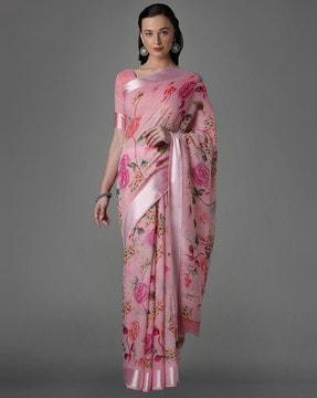 floral print traditional saree with contrast border