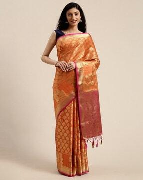 floral print traditional saree with tassels