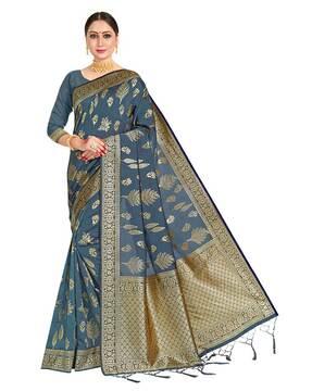 floral print traditional saree with tassels