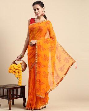 floral print traditional saree