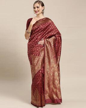 floral print traditional zari saree