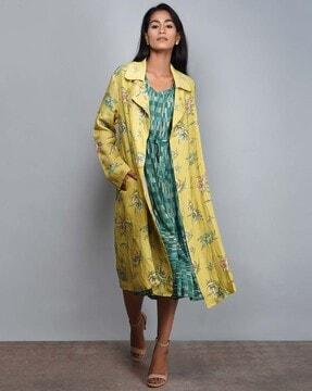 floral print trench coat with insert pockets