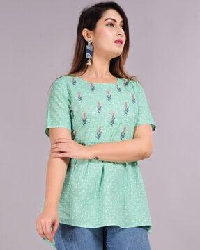 floral print tunic top with short sleeves