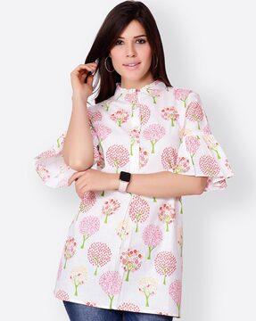 floral print tunic with bell sleeves