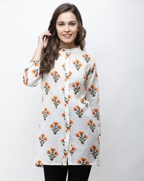 floral print tunic with button closure