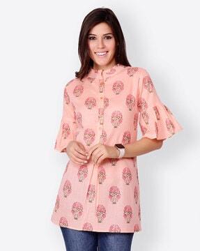 floral print tunic with button closure
