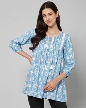 floral print tunic with cuffed sleeves