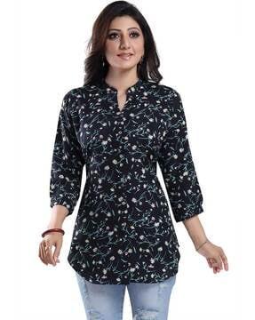 floral print tunic with curved hem